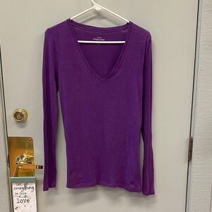 J. Crew Vintage Cotton Purple Long Sleeve V-Neck Top- Small